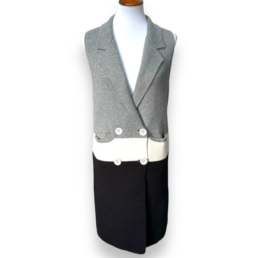 Baciano By Bacci Womens Vest Coat Dress Gray Acrylic Blend Double Breasted M
